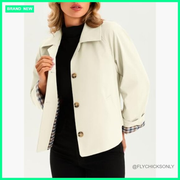 Lightweight Cropped Trench Coat Single Breasted Jacket Windbreaker - Picture 5 of 7